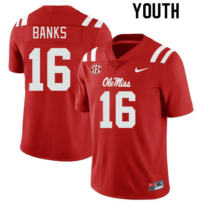 Youth #16 Yam Banks Ole Miss Rebels College Football Jerseys Stitched-Red